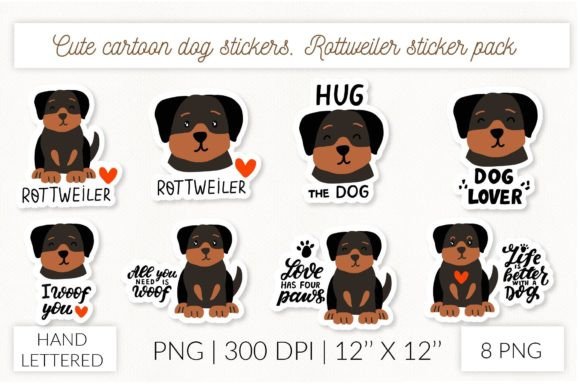 Cute Dog Stickers. Puppy Rottweiler: Embroidery Test